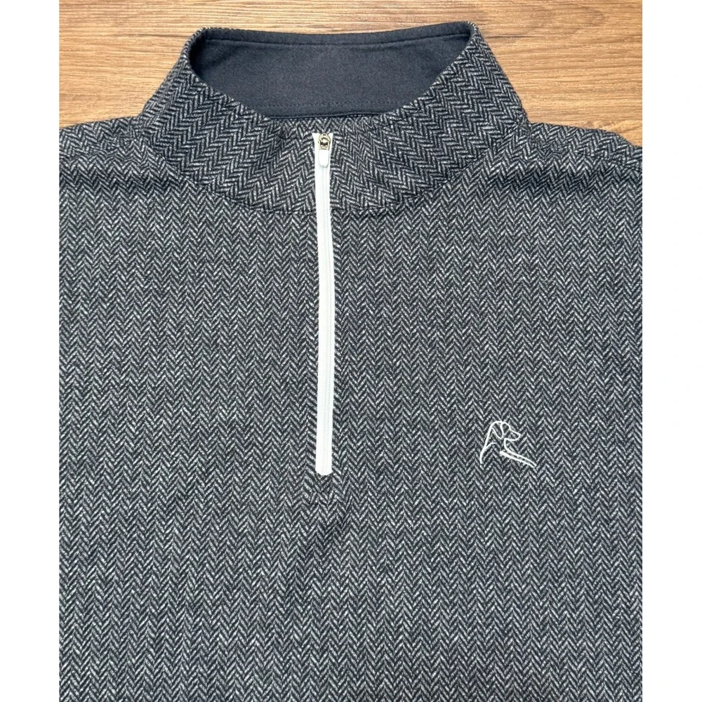 Rhoback Mens 1/4 Quarter Zip Pullover Grey Herringbone Performance Pullover Sz L